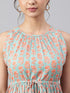 Mint Green Cotton Floral Block Print Tiered Western Dress